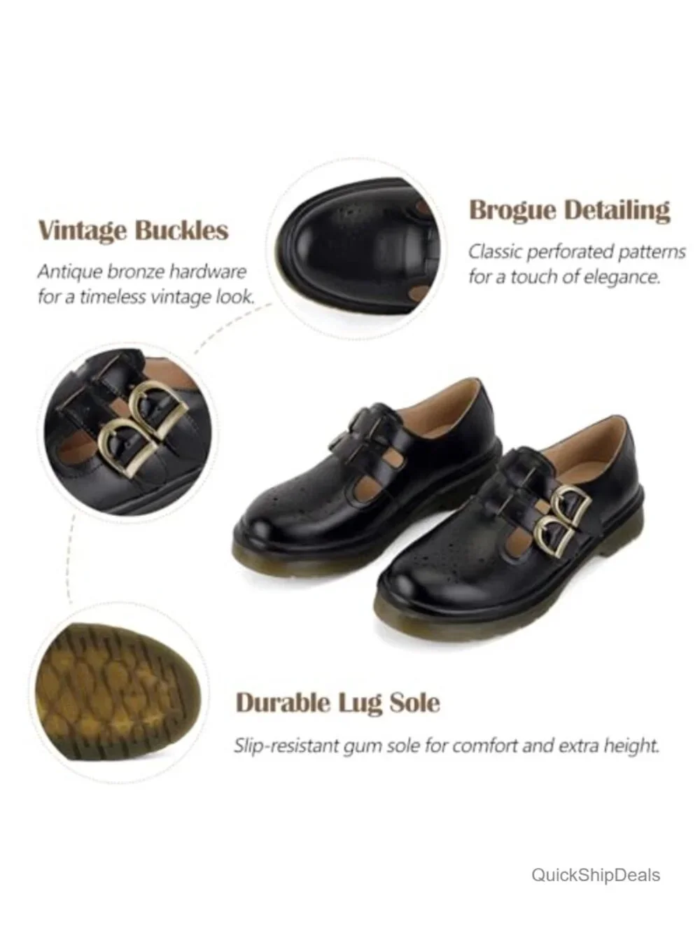 Chunky Mary Jane Platform Shoes Double Buckle Faux Leather Women's Flats